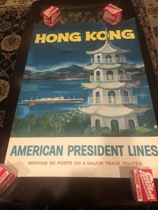 Vintage Travel/advertising Poster 1957 Hong Kong American President Lin