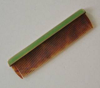 A Sterling Silver Lime Green Enamel & Faux Tortoiseshell Hair Comb London 1927