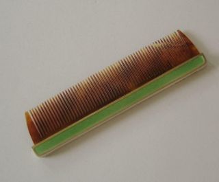 A Sterling Silver Lime Green Enamel & Faux Tortoiseshell Hair Comb London 1927 2