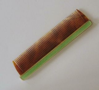 A Sterling Silver Lime Green Enamel & Faux Tortoiseshell Hair Comb London 1927 4