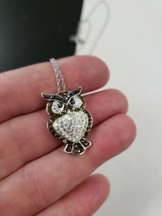 Vintage Sterling Silver 925 Bedazzled Owl Pendant Chain Necklace 18 " L (6.  4g)