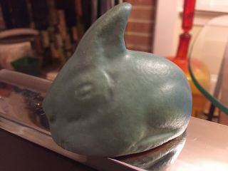 Vintage Arts & Crafts Van Briggle Pottery Rabbit Figurine Blue Green Color 4