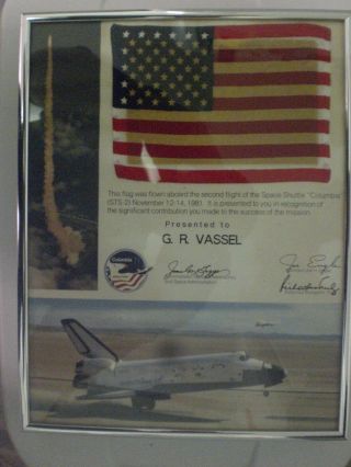 Space Shuttle Columbia Flown Flag,  Nasa Certificate Sts - 2 Artifact - Very Rare