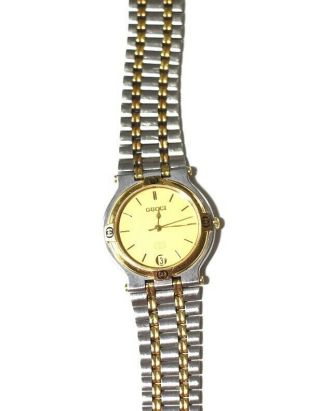 Unisex Gucci 9000l Two - Tone Stainless Steel Date Watch Quartz