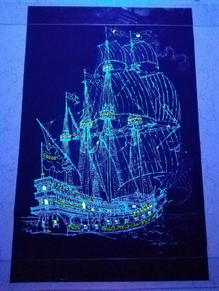 Vintage Blacklight Poster Ship Of Peace 1970 Psychedelic Marine Nautical Pirate