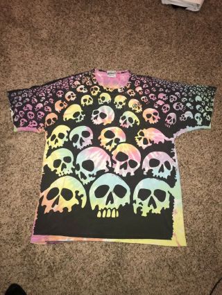 Vtg 1992 Liquid Blue Skull Pile Tye Dye T Shirt Grateful Dead