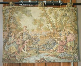 Vtg Gobelin Belgium Wall Tapestry Boucher Gallentries Rococo Art Fishing 34 " X26 "