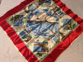 Wwii Souvenir Scarf From Cote D’ Azur,  France With Aircraft Carrier,  Helicopter