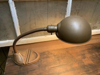 Vintage Cast Iron Base Articulating Work Light Desk Lamp Industrial Old 2