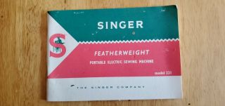 Vintage SINGER Featherweight 221K Portable WHITE Sewing Machine Green Case,  Book 11