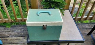 Vintage SINGER Featherweight 221K Portable WHITE Sewing Machine Green Case,  Book 3