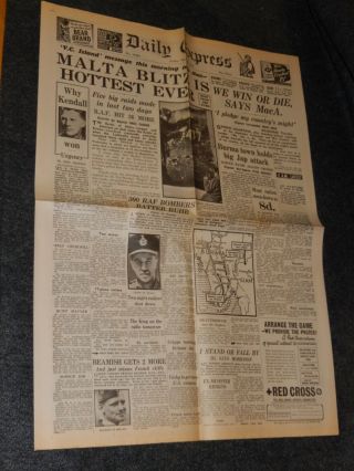 DAILY EXPRESS WWII NEWSPAPER MARCH 27th 1942 MALTA BLITZ IS HOTTEST EVER 2