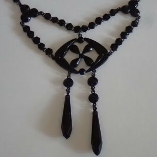 Antique Victorian French Jet Black Glass Mourning Necklace