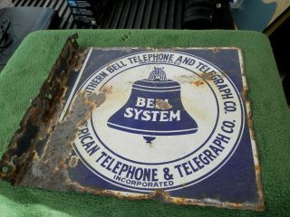 Vintage Bell System Southern Bell Telephone & Telegraph Porcelain Flange Sign
