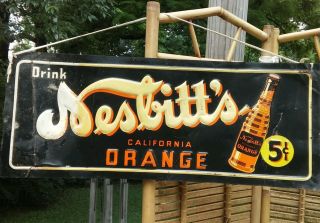 Vintage 1930s Nesbitts Orange Soda Metal Soda Sign Grocery Store Rare