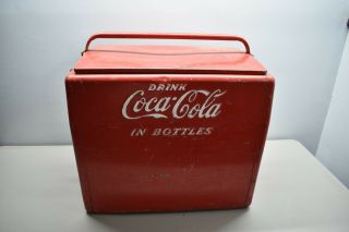 Vintage Drink Coca - Cola In Bottles Coke Soda Pop Metal Cooler - Usa Red