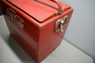 Vintage Drink Coca - Cola In Bottles Coke Soda Pop Metal Cooler - USA Red 3
