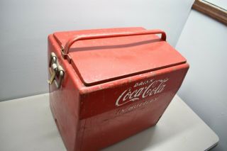 Vintage Drink Coca - Cola In Bottles Coke Soda Pop Metal Cooler - USA Red 5