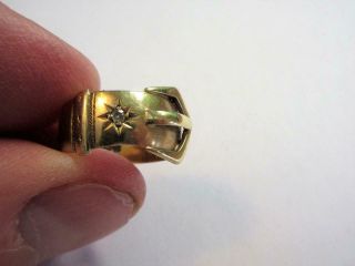 Vintage Solid 9ct Gold & Diamond Belt Buckle Design Band Ring C1937 - 3.  7g
