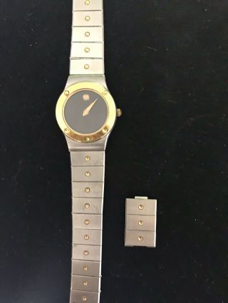 Vintage Ladies Movado Museum Ss With Gold Bezel/details