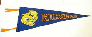 1950’s Vintage Michigan U Of M Wolverines Ann Arbor University Pennant Mascot