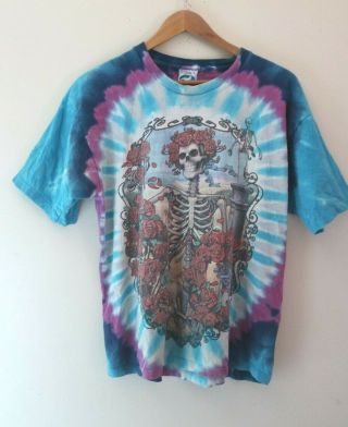 Vintage 90s 1995 Grateful Dead Skeleton Rose Tie - Dye T - Shirt Adult Size Large