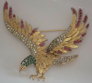 Vintage Marcel Boucher Gold Plate Rhinestone Eagle Bird Brooch