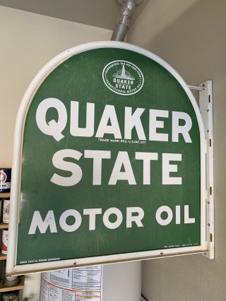 Vintage Double Sided Quaker State Motor Oil Flange Sign