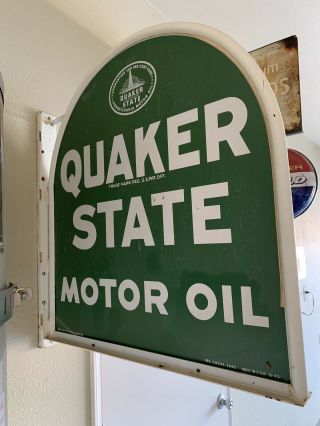 Vintage Double Sided Quaker State Motor Oil Flange Sign 2