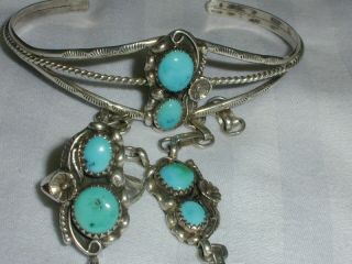 Vintage Navajo Sterling Turquoise Slave Bracelet - Signed Sc - Ring Is Sz 6 1/4