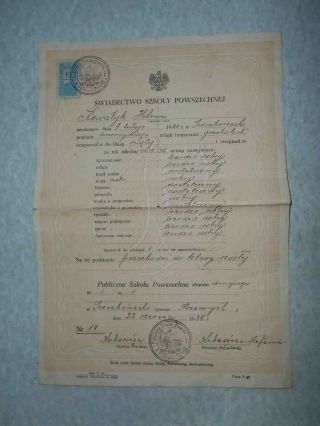 Poland 1937 School Document With Non Postal Stamp 10 Groszy For Building School