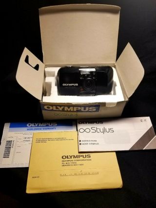 Vintage Olympus Infinity Stylus 35mm 1:3.  5 Point And Shoot Box & Papers