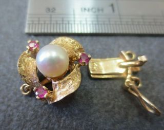 Vtg 14k Solid Y.  Gold Ruby Pearl Clasp For Double Strand Bracelet Necklace / 3 G