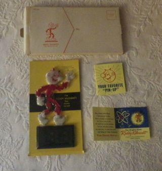 Vintage Reddy Kilowatt Business Card Holder On Card,  2 Pin Up Atoms Nos