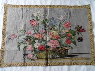 Vintage French Belgium Gobelins Goblin Tapestry Wall Hanging Floral