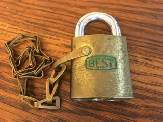 Vintage Kelloggs Company Best Padlock & Chain (No Core or Key) Collectible USA 3