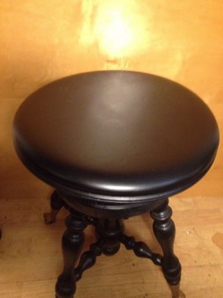 Vintage Piano Stool Swivel Black With Glass Ball Feet 14 - 1/2x20 Inch T 2