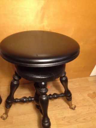 Vintage Piano Stool Swivel Black With Glass Ball Feet 14 - 1/2x20 Inch T 4