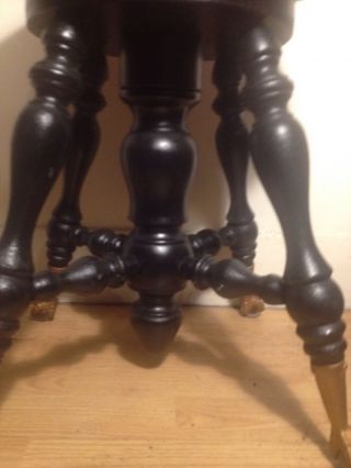 Vintage Piano Stool Swivel Black With Glass Ball Feet 14 - 1/2x20 Inch T 5