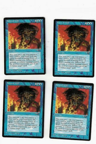 Mtg Magic The Gathering Rare Force Of Will X 4 Alliances Lightly Played