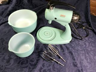 Very Rare Vintage Aqua Sunbeam Mixer,  Aqua Bowls,  & Beaters
