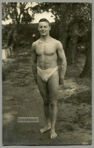 180 Shirtless Swim Team Man In The Woods,  Vintage Gay Int Bulge Photo