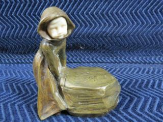 Vintage Bronze Inkwell With Figural Woman