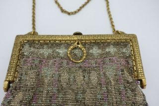 1910s Beaded Purse PURPLE Green lin.  Edwardian FRENCH CUT STEEL Antique Handbag 3