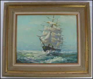 Signed Wallen? Waller? Vintage Oil Painting Clipper Sailing Ship Nautical Framed