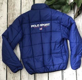 Vtg Polo Sport Ralph Lauren Puffer Jacket Reversible Spellout 90’s Size Medium