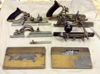 2 Vintage Stanley No 45 Sweetheart Combination Planes With 19 Cutters & Boxes