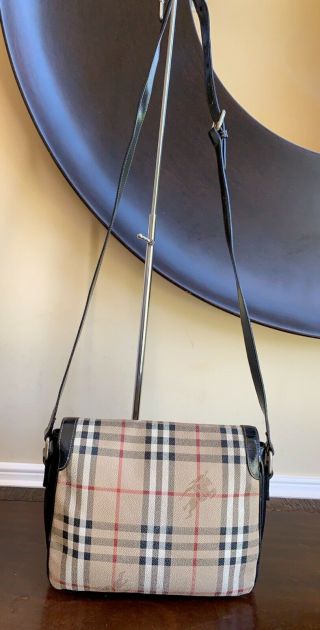 Authentic Vintage Burberry Haymarket Check Flap PVC Leather Cross/Shoulder Bag 3
