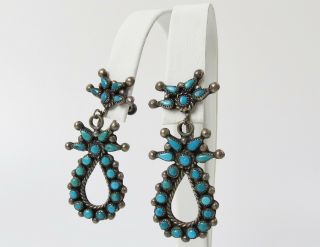 Classic Vtg Native American Zuni Turquoise Cluster Sterling Silver Earrings