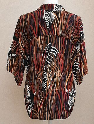 RARE VINTAGE LADIES LINDA ALLARD ELLEN TRACY SHORT SLEEVES SILK BLOUSE ZEBRA 10 2